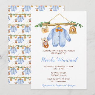 Invitation Automne Automne Vêtements Ligne Baby shower garçon