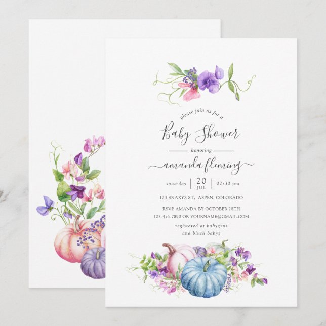 Invitation Automne - Baby Shower Floral (Devant / Derrière)