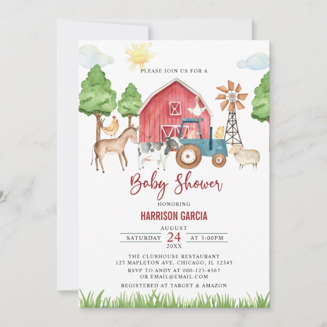Invitation Automne Barnyard Animaux de ferme Baby shower Invi (Devant)