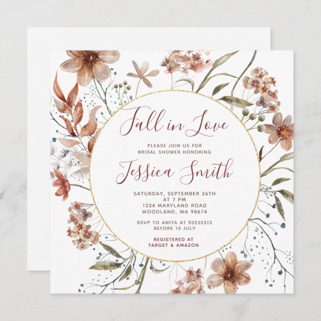 Invitation Automne Boho Fleurs sauvages tombent en Fête des m (Devant / Derrière)