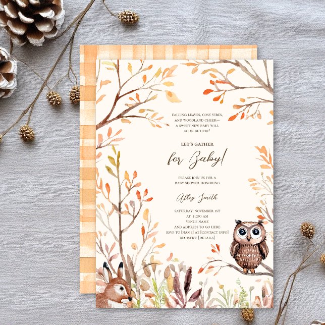 Invitation Automne Bois Animaux Chouette Rustique Baby shower (Créateur téléchargé)