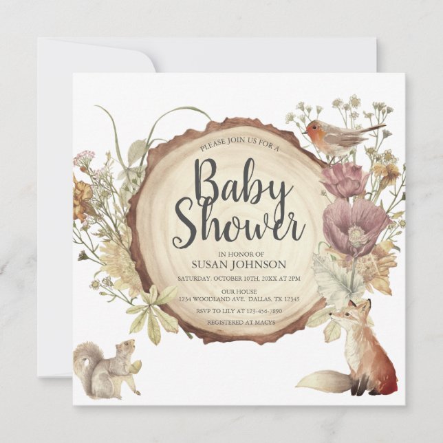 Invitation Automne Bois Rustique Baby shower en tranches de b (Devant)
