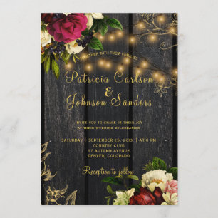 Invitation Automne bois rustique et lumières à cordes mariage