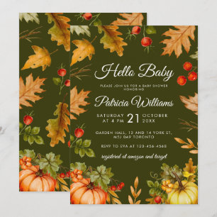 Invitation Automne Bonjour Bébé Citrouille Baby shower Foliag
