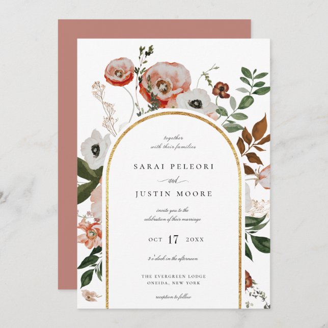 Invitation Automne Botanique Floral Arc Mariage (Devant / Derrière)
