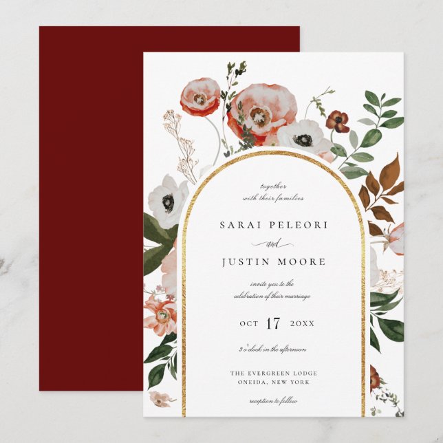 Invitation Automne Botanique Floral Arc Mariage (Devant / Derrière)