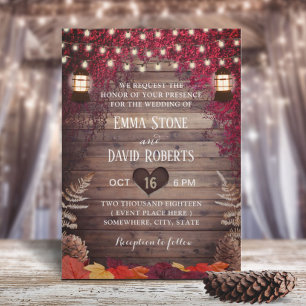 Invitation Automne Bourgogne Feuille Russe Lanterne Mariage d