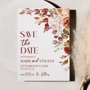 Invitation Automne Bourgogne Floral Mariage Sauvez La Date
