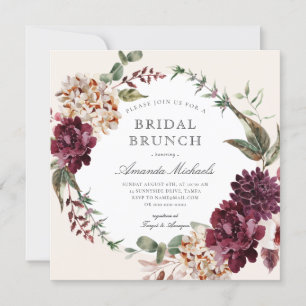 Invitation Automne Bourgogne Floral Wreath Bridal Brunch Douc
