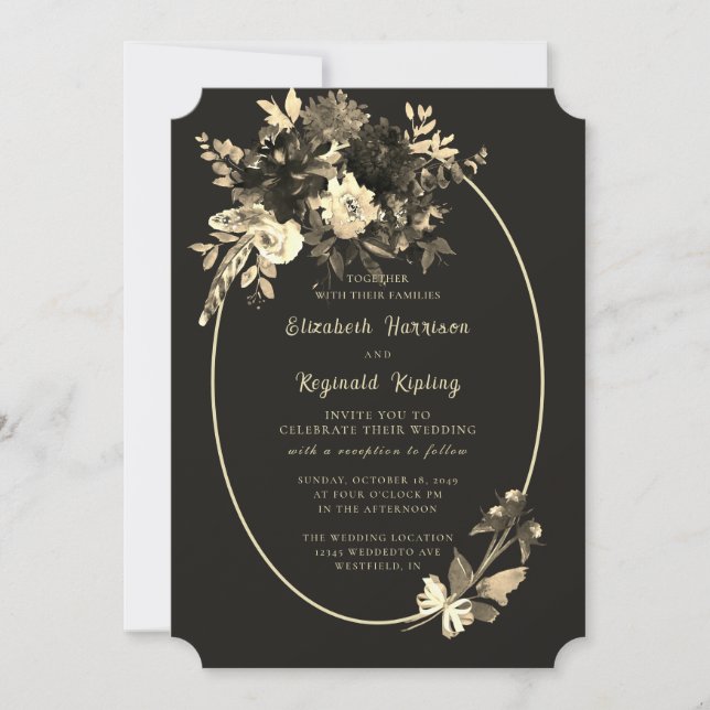Invitation Automne Brown Aquarelle Vieille Floral Mariage (Devant)