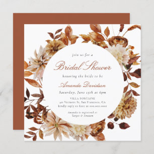 Invitation Automne Burange Orange Floral Boho Fête des mariée