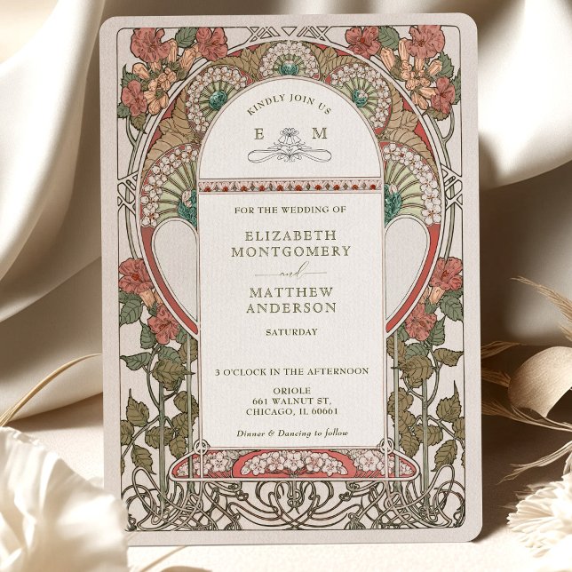 Invitation Automne Burange Orange Gold Mariage Art Nouveau Mu (Créateur téléchargé)