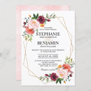 Invitation Automne Burgundy Blush Floral Mariage géométrique