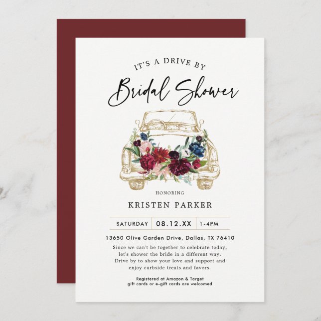 Invitation Automne Burgundy Drive By Bridal Showboat Invitati (Devant / Derrière)