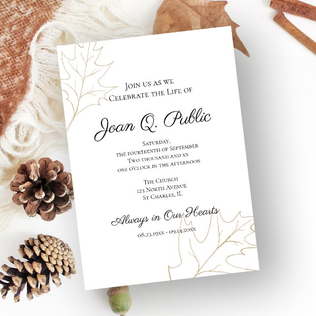 Invitation Automne Chêne Feuilles Célébration de la vie (Créateur téléchargé)