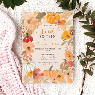 Invitation Automne Chic Boho citrouille floral Sweet 16 anniv