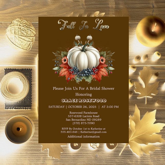 Invitation Automne Citrouille Automne Fête des mariées Brown (Fall In Love Pumpkins Autumn Brown Bridal Shower Invitation)