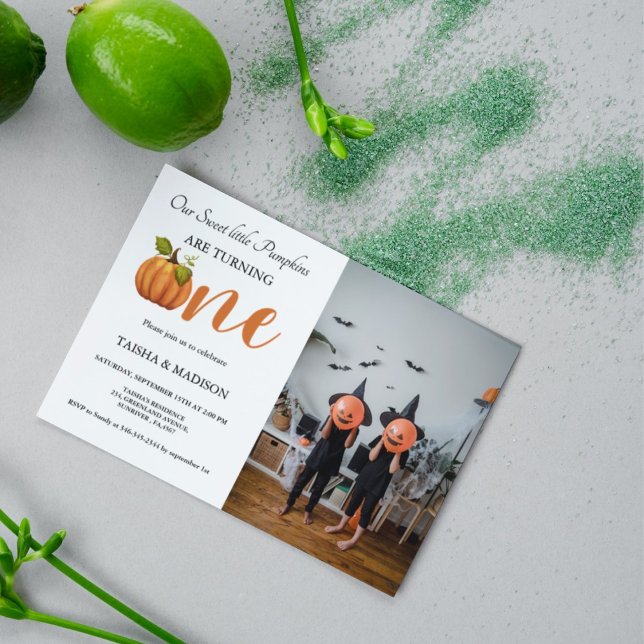 Invitation Automne citrouille automne Twins premier anniversa (Créateur téléchargé)