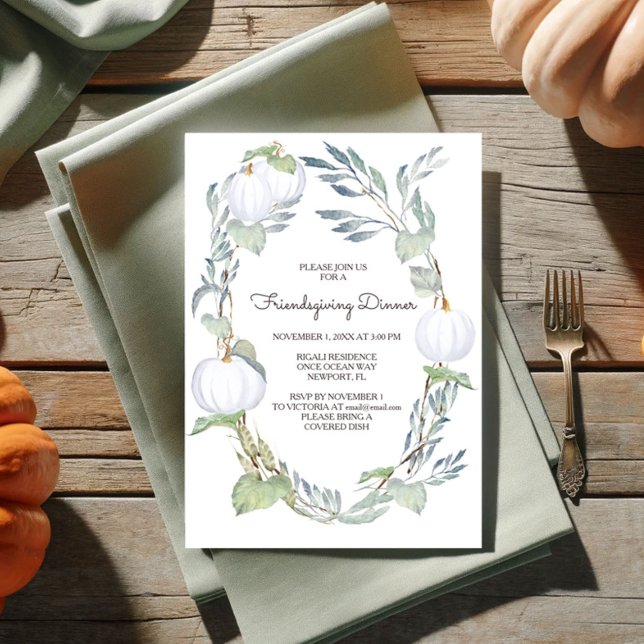Invitation Automne CITROUILLE BLANCHE Verdure Amis Cadeaux (Friendsgiving invitations fall white pumpkin )