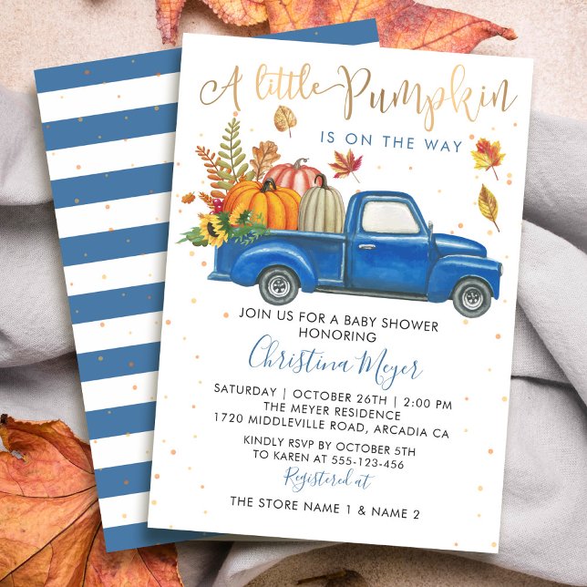 Invitation Automne Citrouille Bleu Camion Baby shower d'autom (Créateur téléchargé)