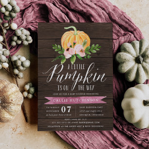 Invitation Automne Citrouille Bois et Baby shower rose Floral