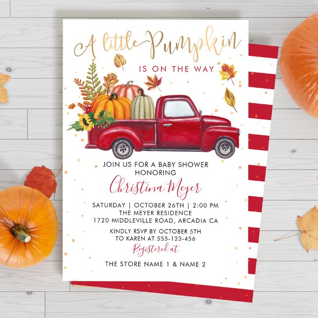 Invitation Automne Citrouille Camion rouge Baby shower d'auto (Créateur téléchargé)
