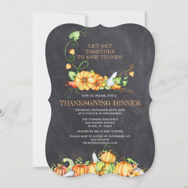 Invitation Automne Citrouille Chalkboard Thanksgiving Dîner (Devant)