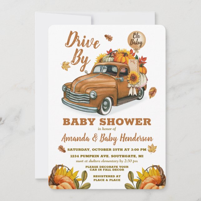 Invitation Automne Citrouille Drive Par Baby shower Invitatio (Devant)
