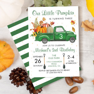 Invitation Automne Citrouille Feuilles Camion Vert Anniversai