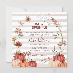 Invitation Automne Citrouille Fleurs sauvages Stripe Baby Spr