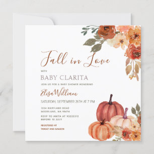Invitation Automne Citrouille Floral Chute d'amour Baby showe