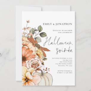 Invitation Automne Citrouille floral Script Halloween Party