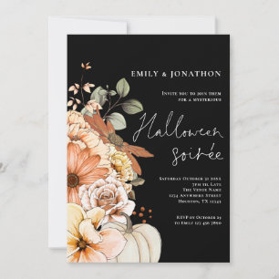 Invitation Automne Citrouille floral Script Halloween Party B