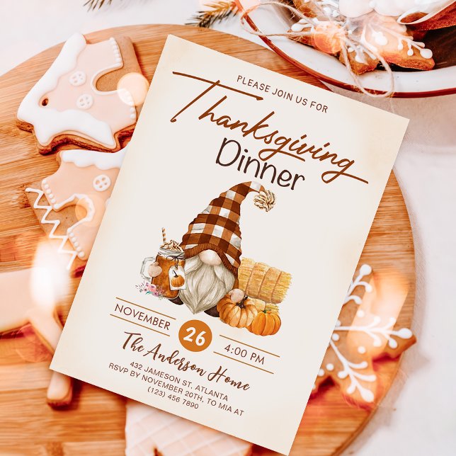 Invitation Automne Citrouille Gnomes Thanksgiving Dîner (Créateur téléchargé)