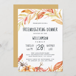 Invitation Automne Citrouille Golden Foliing Friendsgiving Dî