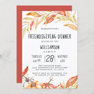 Invitation Automne Citrouille Golden Foliing Friendsgiving Di