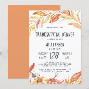 Invitation Automne Citrouille Golden Foliing Thanksgiving Dîn