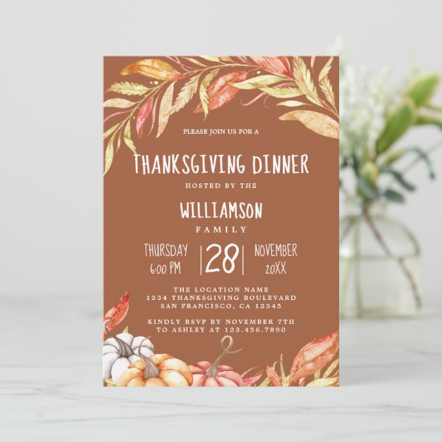 Invitation Automne Citrouille Golden Foliing Thanksgiving Dîn (Debout devant)