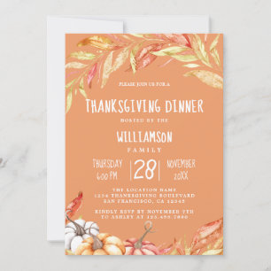 Invitation Automne Citrouille Golden Foliing Thanksgiving Dîn