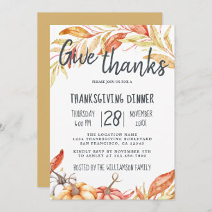 Invitation Automne Citrouille Golden Foliing Thanksgiving Dîn