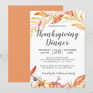 Invitation Automne Citrouille Golden Foliing Thanksgiving Dîn