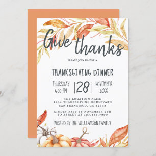 Invitation Automne Citrouille Golden Foliing Thanksgiving Dîn