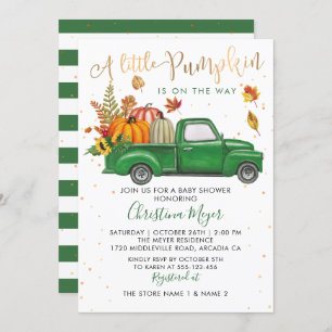 Invitation Automne Citrouille Green Truck Baby shower d'autom