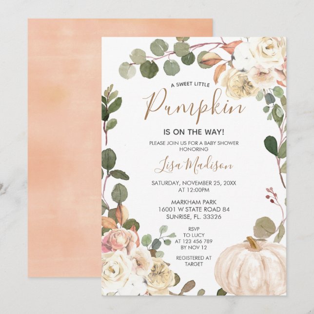 Invitation Automne Citrouille La verdure est sur le chemin Ba (Devant / Derrière)