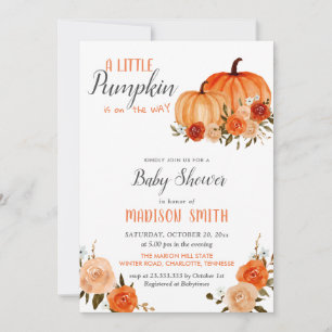 Invitation Automne Citrouille orange BABY SHOWER
