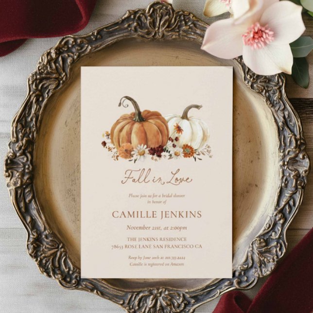 Invitation Automne Citrouille Rustique Florale Fête des marié (Fall Pumpkin Floral Bridal shower invitation)