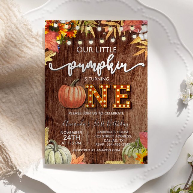 Invitation Automne Citrouille Rustique Premier anniversaire I (Créateur téléchargé)