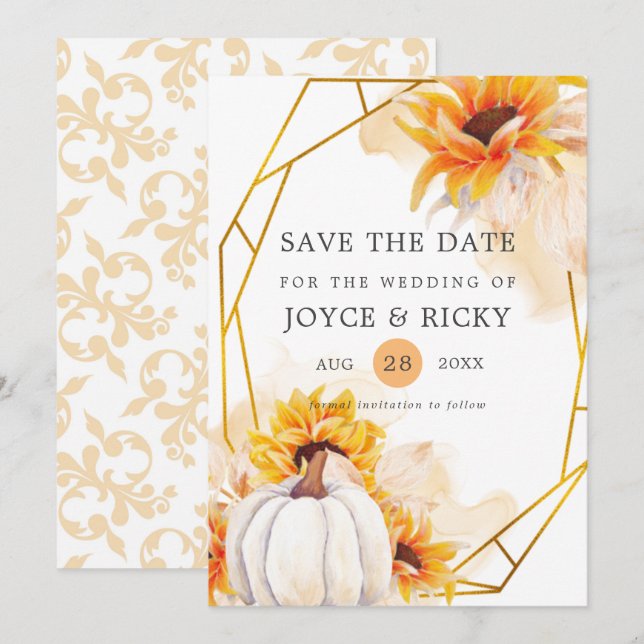 Invitation Automne Citrouille Save The Date Mariage  (Devant / Derrière)