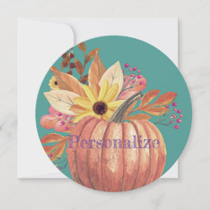 Invitation Automne citrouille terre cuite fleurie orange et t