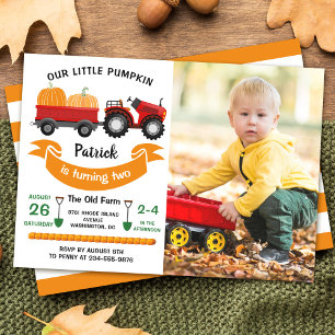 Invitation Automne Citrouille Tracteur ferme photo Anniversai